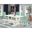 Pemberly Row 6-Piece Dining Set with White Table and Green Bench