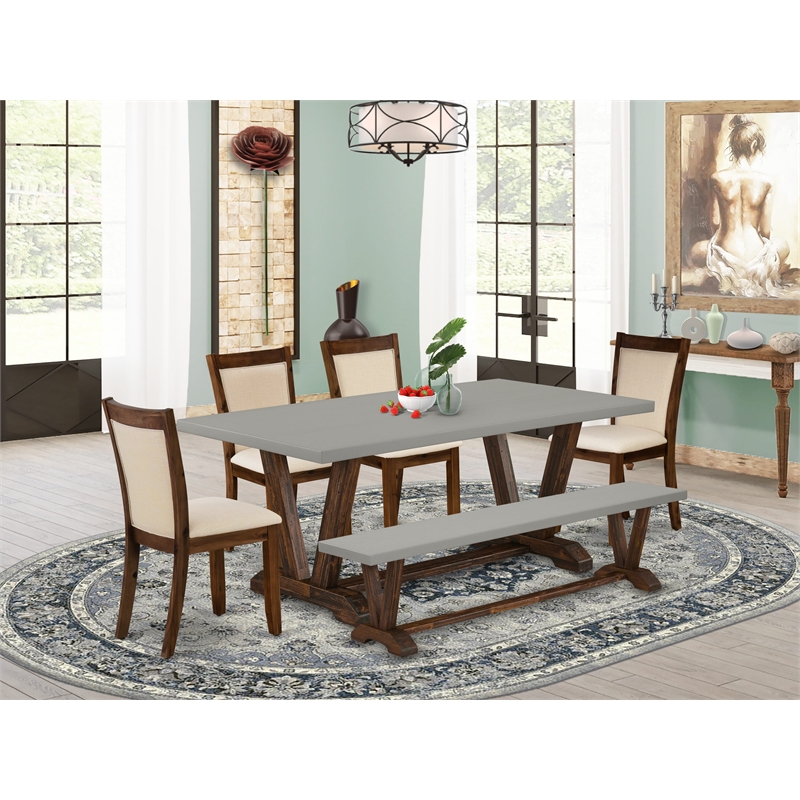 Pemberly Row 6-Piece Dining Set with Cement Table Top and Linen Beige Chairs