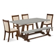 Pemberly Row 6-Piece Dining Set with Cement Table Top and Linen Beige Chairs