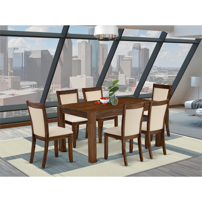 Pemberly Row 7-Piece Dining Set in Rubber Wood and Antique Walnut