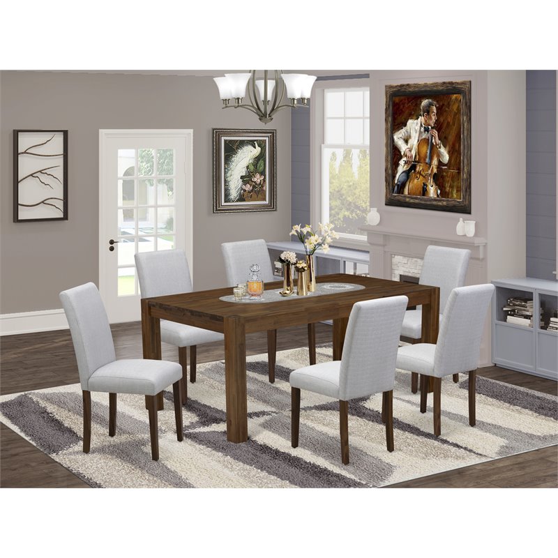 Pemberly Row 7-Piece Wooden Dining Set in Antique Walnut and Gray