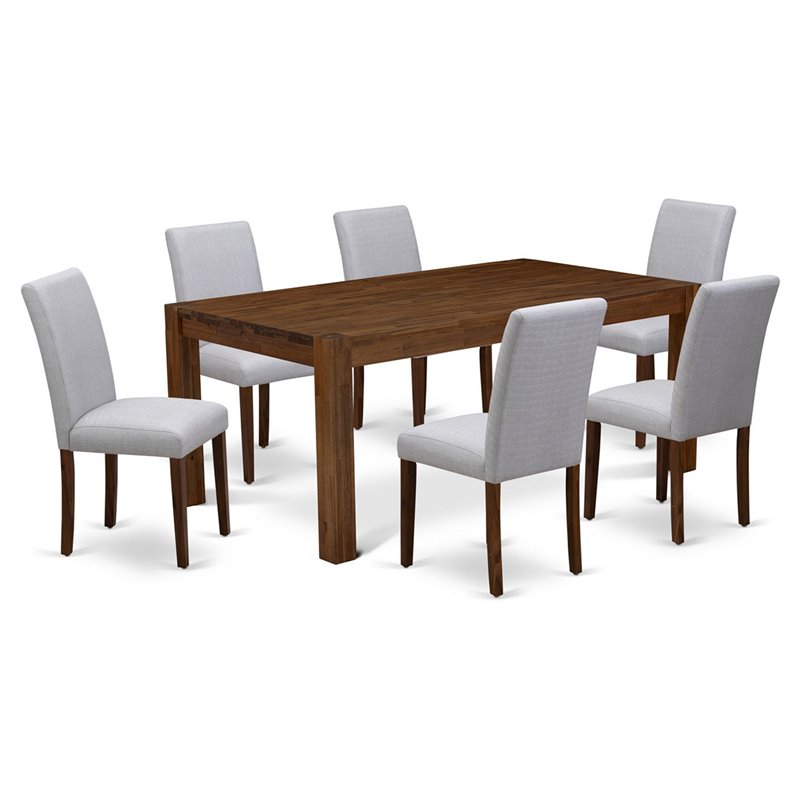 Pemberly Row 7-Piece Wooden Dining Set in Antique Walnut and Gray