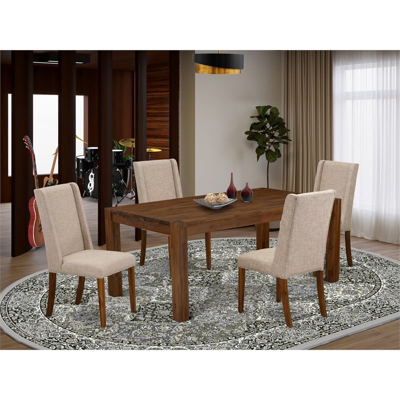 Pemberly Row 5-Piece Wood Dining Set in Walnut and Clay Finish
