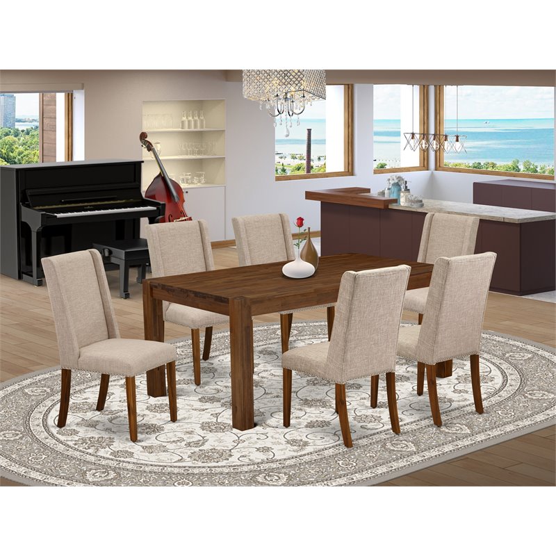 Pemberly Row 7-Piece Wood Dining Set in Walnut and Clay Finish