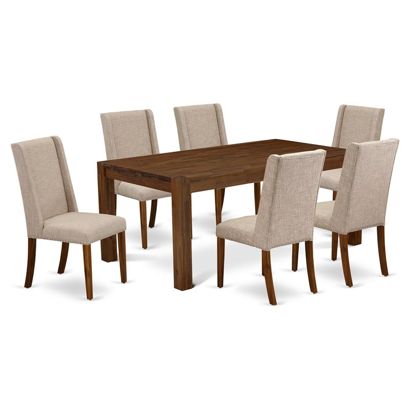 Pemberly Row 7-Piece Wood Dining Set in Walnut and Clay Finish