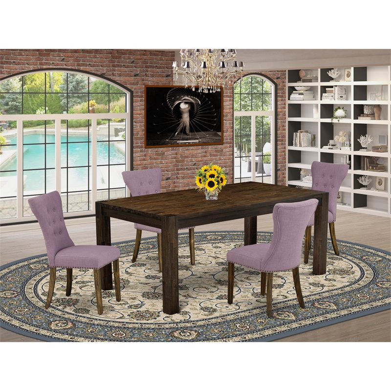 Pemberly Row 5-Pc Wood Dining Set in Jacobean Brown and Dahlia