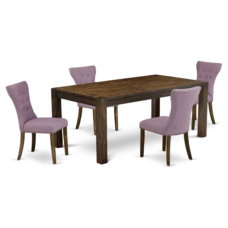 Pemberly Row 5-Pc Wood Dining Set in Jacobean Brown and Dahlia