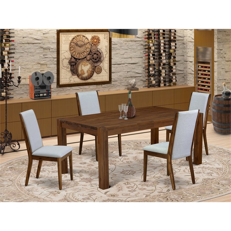 Pemberly Row 5-Pc Wood Dinette Set in Walnut and Gray Linen