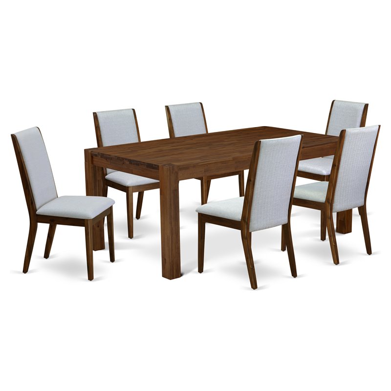 Pemberly Row 7-Pc Wood Dining Set in Walnut and Gray Linen