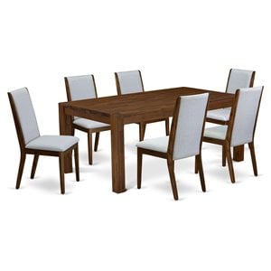 Pemberly Row 7-Pc Wood Dining Set in Walnut and Gray Linen
