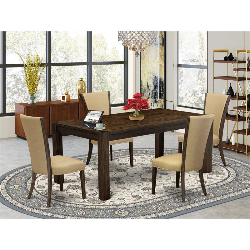 Pemberly Row 5-Pc Wood Dining Set in Distressed Jacobean and Brown