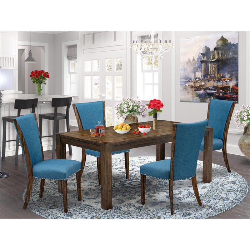 Pemberly Row 5-Piece Wood Dining Set in Jacobean Brown and Blue
