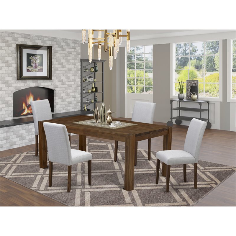 Pemberly Row 5-Piece Wooden Dining Set with Walnut Finish and Gray Upholstery