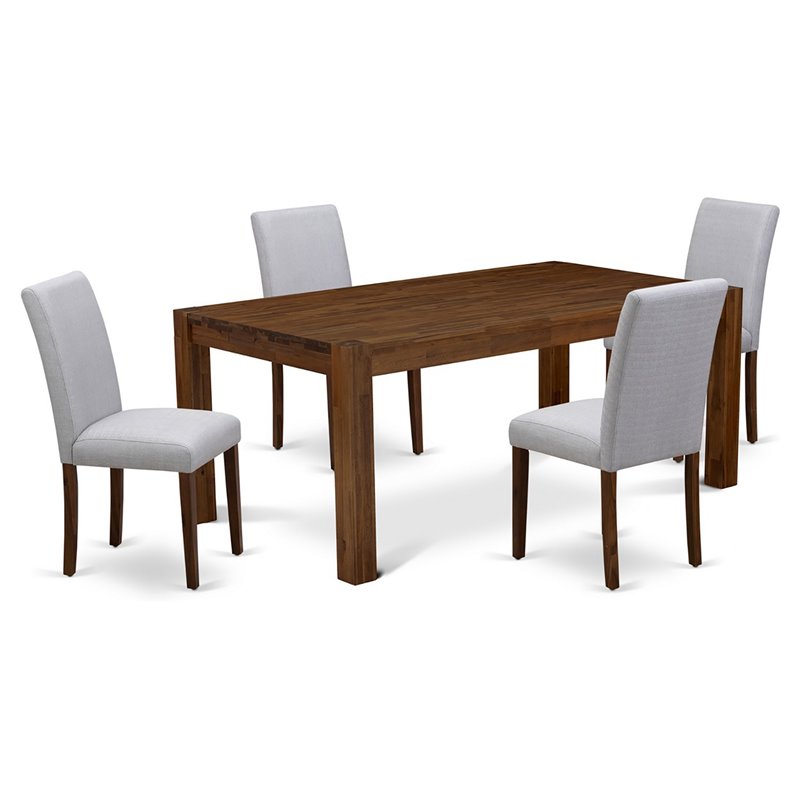 Pemberly Row 5-Piece Wooden Dining Set with Walnut Finish and Gray Upholstery