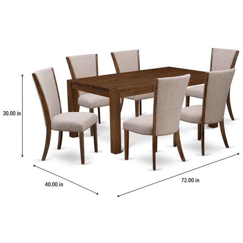 Pemberly Row 7-Piece Wood Dining Set in Antique Walnut/Light Tan