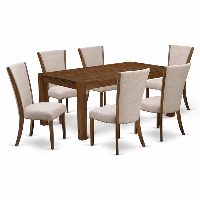 Pemberly Row 7-Piece Wood Dining Set in Antique Walnut/Light Tan