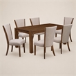 Pemberly Row 7-Piece Wood Dining Set in Antique Walnut/Light Tan