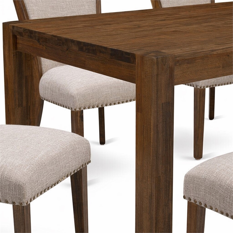 Pemberly Row 7-Piece Wood Dining Set in Antique Walnut/Light Tan