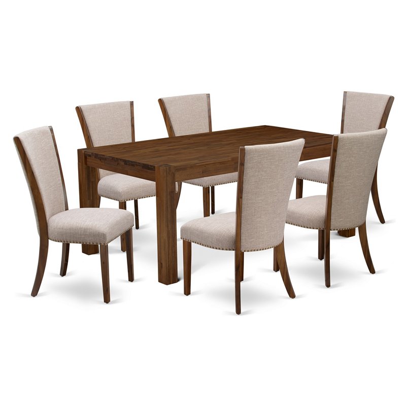 Pemberly Row 7-Piece Wood Dining Set in Antique Walnut/Light Tan