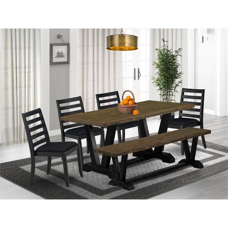 Pemberly Row 6-Piece Distressed Jacobean Dining Table Set Rubberwood
