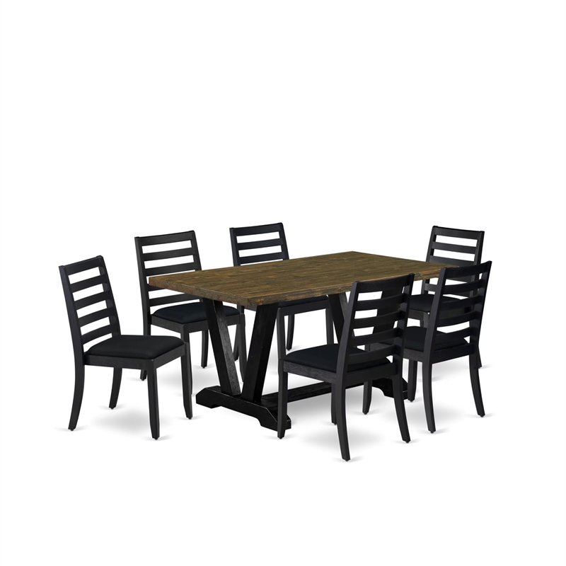 Pemberly Row 7-Piece Distressed Jacobean Modern Dining Set Rubberwood