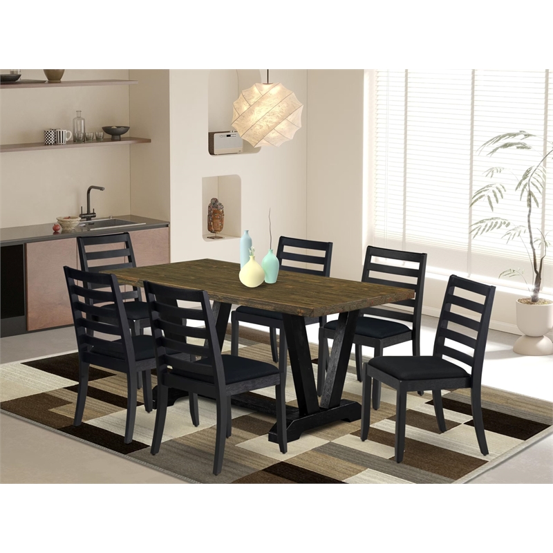 Pemberly Row 7-Piece Distressed Jacobean Modern Dining Set Rubberwood