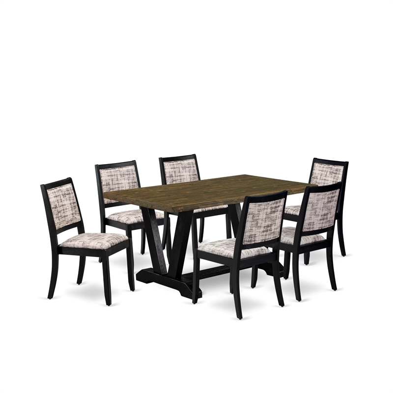 Pemberly Row 7-Piece Distressed Jacobean Dining Set Faux Leather Wood