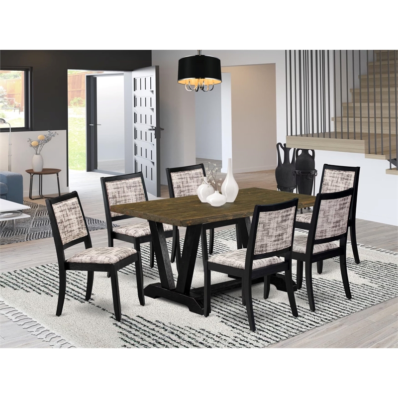 Pemberly Row 7-Piece Distressed Jacobean Dining Set Faux Leather Wood