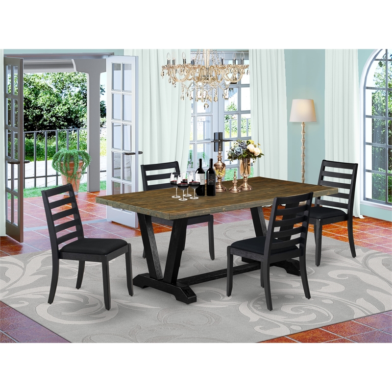 Pemberly Row 5-Piece Dining Set in Distressed Jacobean and Black Linen