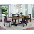 Pemberly Row 5-Piece Dining Set in Distressed Jacobean and Black Linen