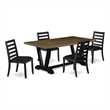 Pemberly Row 5-Piece Dining Set in Distressed Jacobean and Black Linen