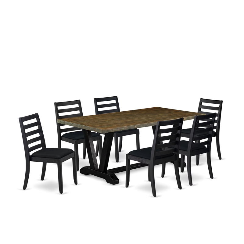 Pemberly Row 7-Piece Dining Set in Distressed Jacobean and Black Linen