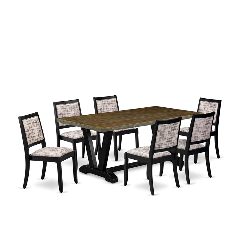 Pemberly Row 7-Pc Modern Wood Table Set in Distressed Jacobean Finish