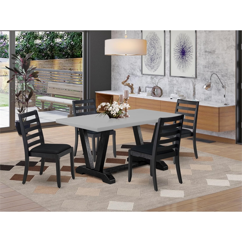 Pemberly Row 5-Pc Wood Dining Table Set in Cement Finish