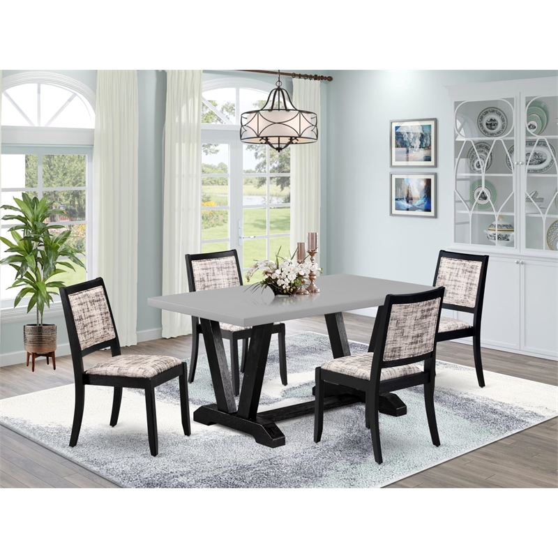 Pemberly Row 5-Piece Kitchen Dining Set with Cement Top and Faux Leather