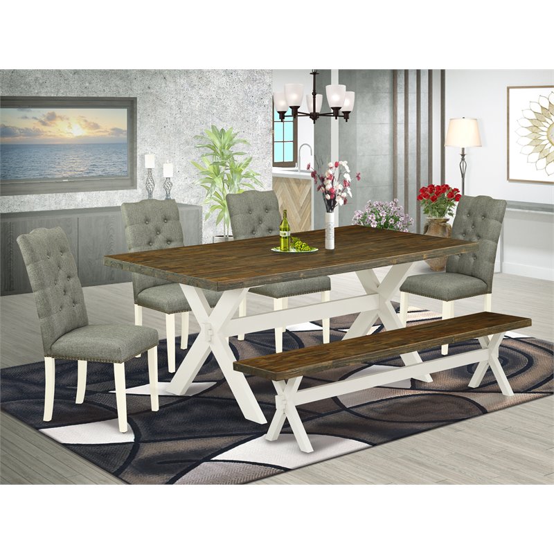 Pemberly Row 6-Piece Wood Kitchen Dining Set in Jacobean/Black