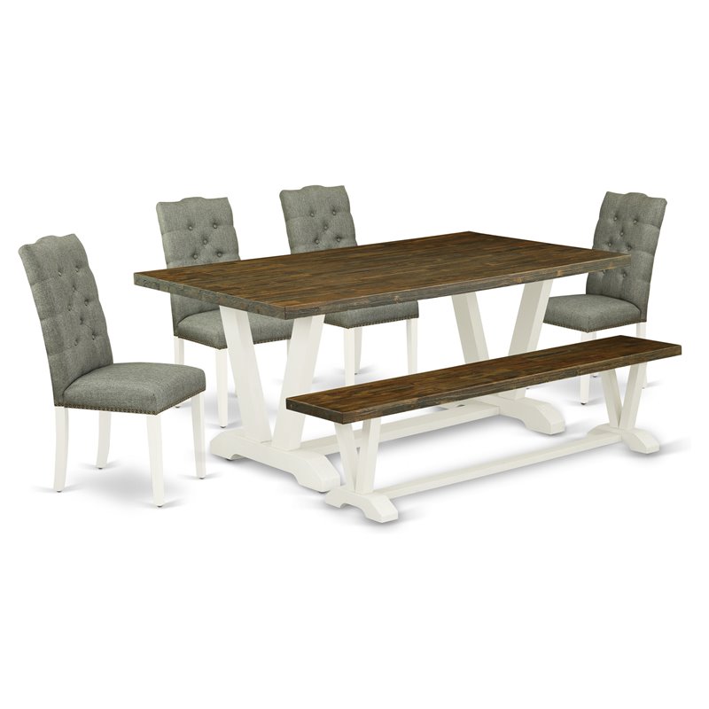 Pemberly Row 6-Piece Wood Kitchen Dining Set in Jacobean/Black