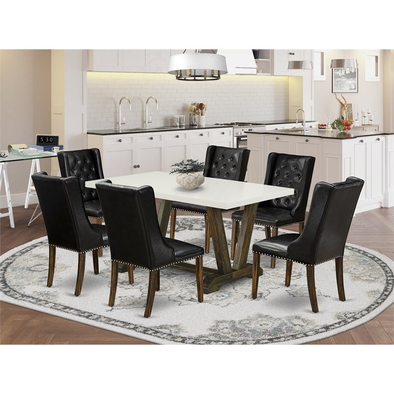 Pemberly Row 7-Piece Kitchen Dining Set with Black & Brown Finish