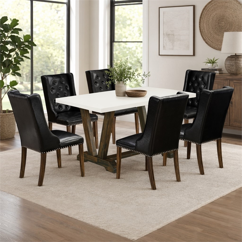 Pemberly Row 7-Piece Kitchen Dining Set with Black & Brown Finish