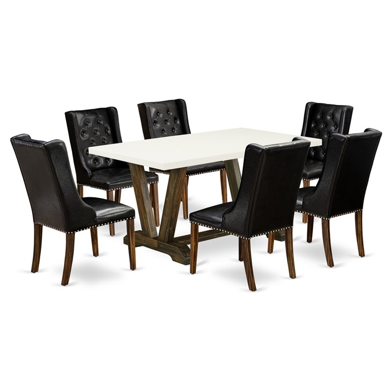Pemberly Row 7-Piece Kitchen Dining Set with Black & Brown Finish