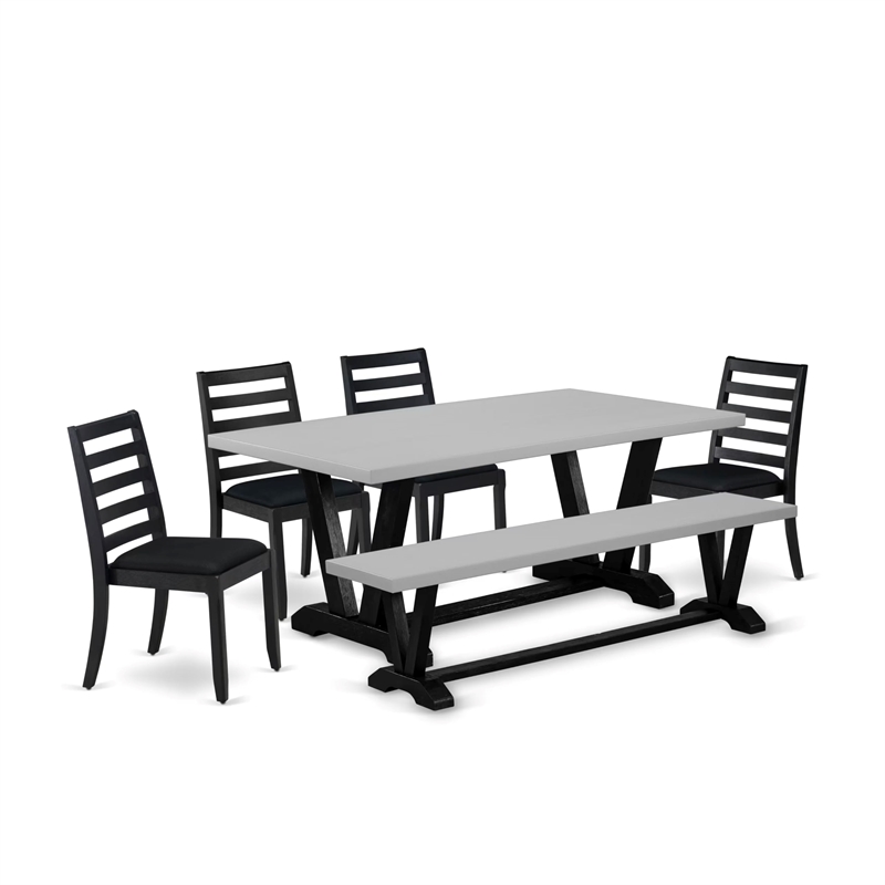 Pemberly Row 6-Piece Dining Set with Cement Finish Table and Bench