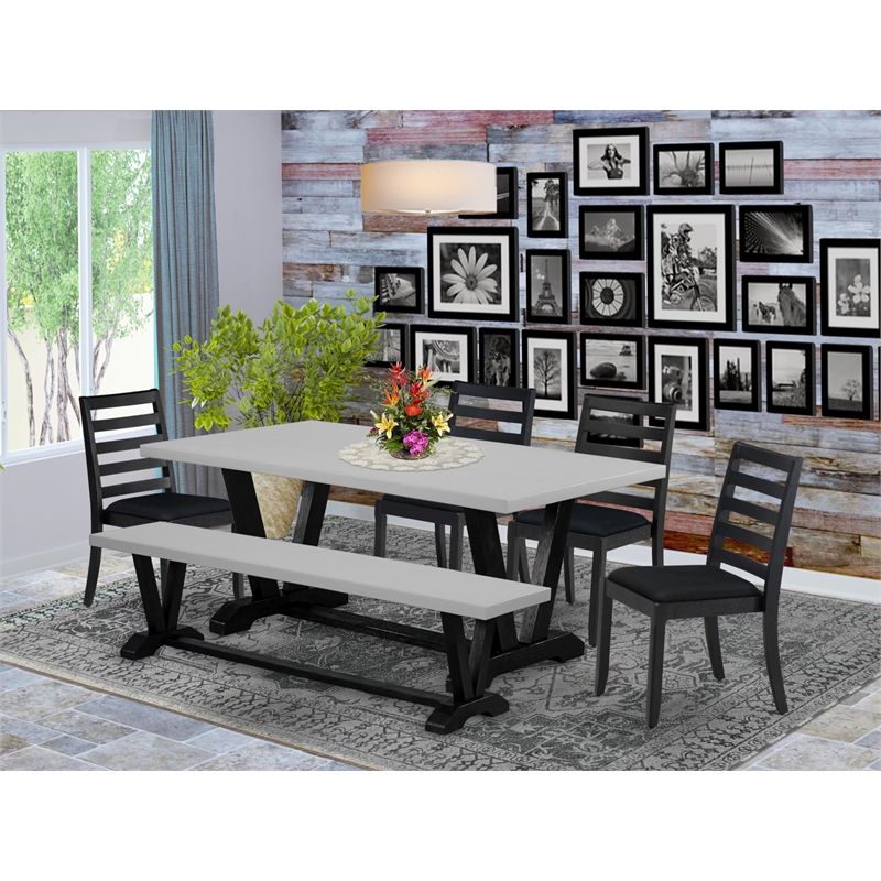 Pemberly Row 6-Piece Dining Set with Cement Finish Table and Bench