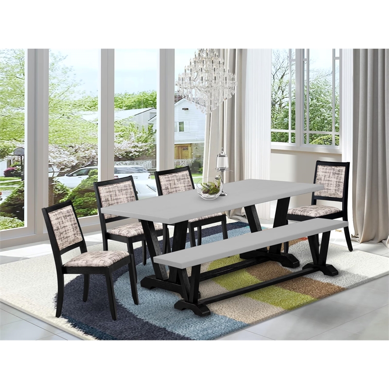 Pemberly Row 6-Piece Dining Set with Cement Table and Bench