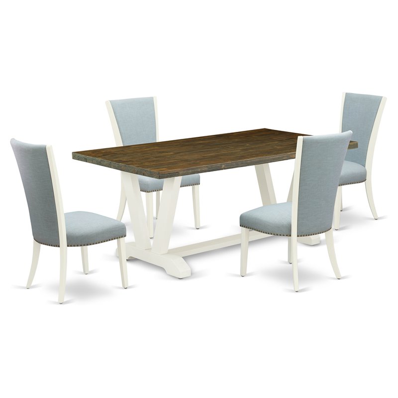 Pemberly Row 5-Piece Wood Dining Set in Linen White and Jacobean Finish