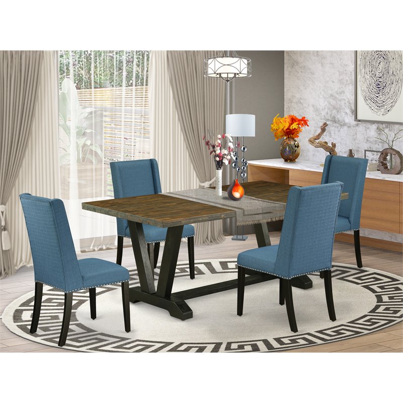 Pemberly Row 5-Piece Wood Dining Table and Chairs in Black and Mineral Blue