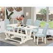 Pemberly Row 6-Piece Dining Set with Bench in Linen White/Baby Blue