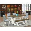 Pemberly Row 6-Piece Dining Room Set with Bench in Linen White
