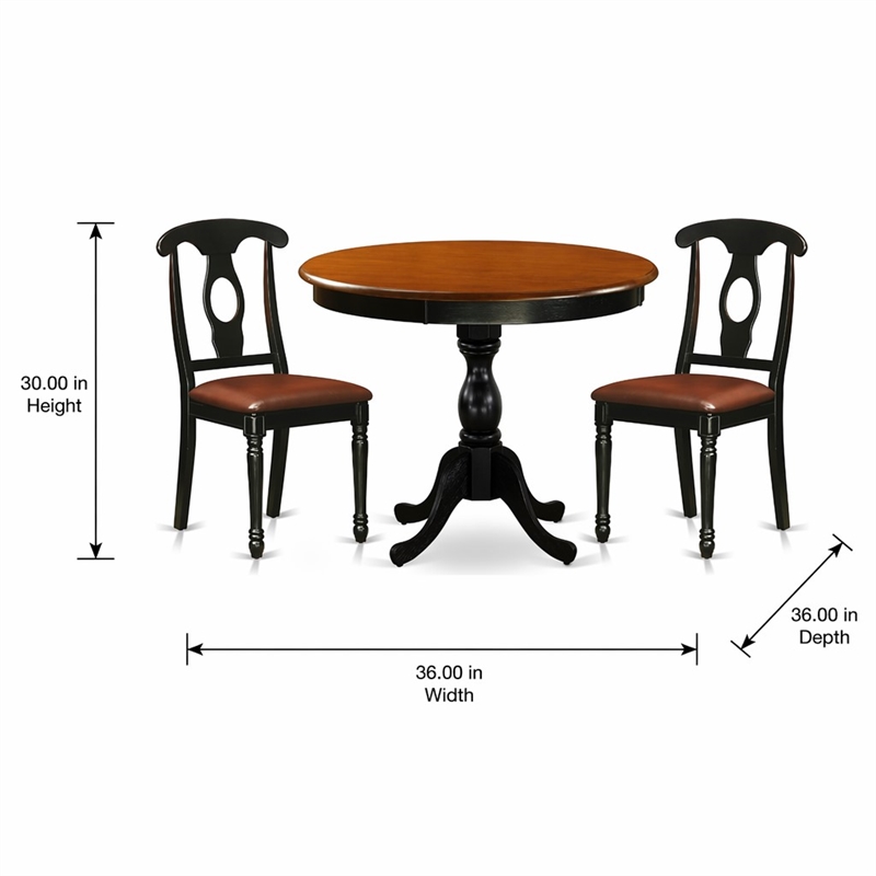 Pemberly Row 3-Piece Round Dining Set with 2 Chairs Wood Black Finish