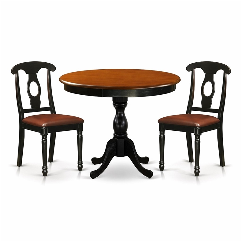 Pemberly Row 3-Piece Round Dining Set with 2 Chairs Wood Black Finish