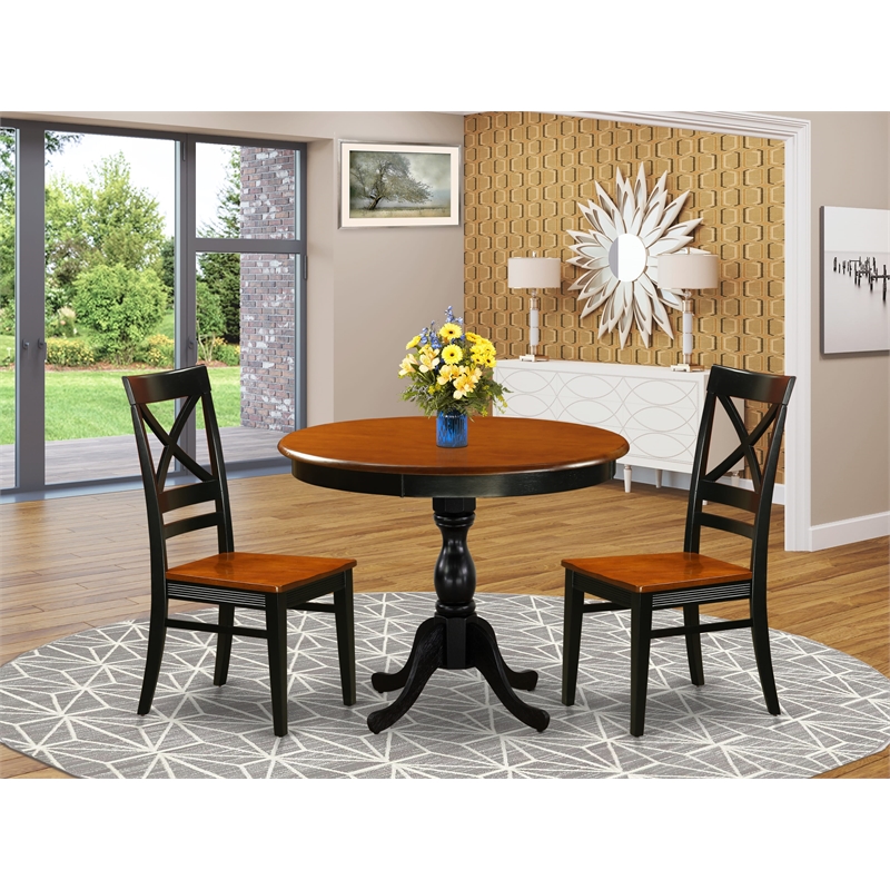Pemberly Row Dining Table with 2 X-Back Wood Chairs in Black Finish